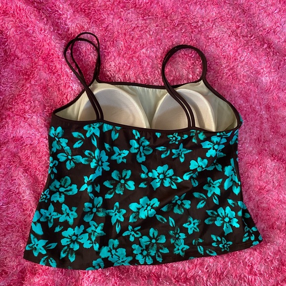 Vintage Floral green brown tankini size 14 padded - Picture 8 of 14